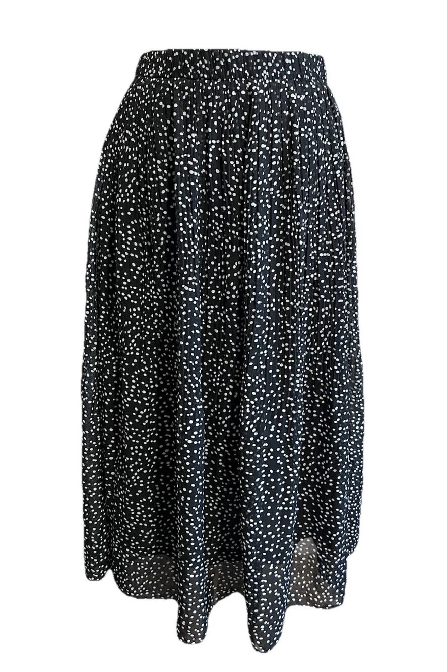 Vintage 90s Polka Dot Crinkle Skirt Sz M Midi Black White Pull On Classic
